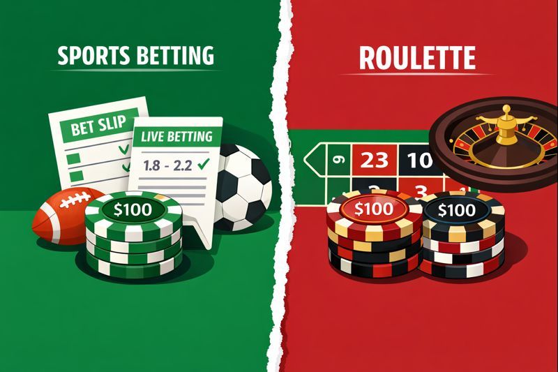 bankroll chips divided between sports betting slips and roulette bets